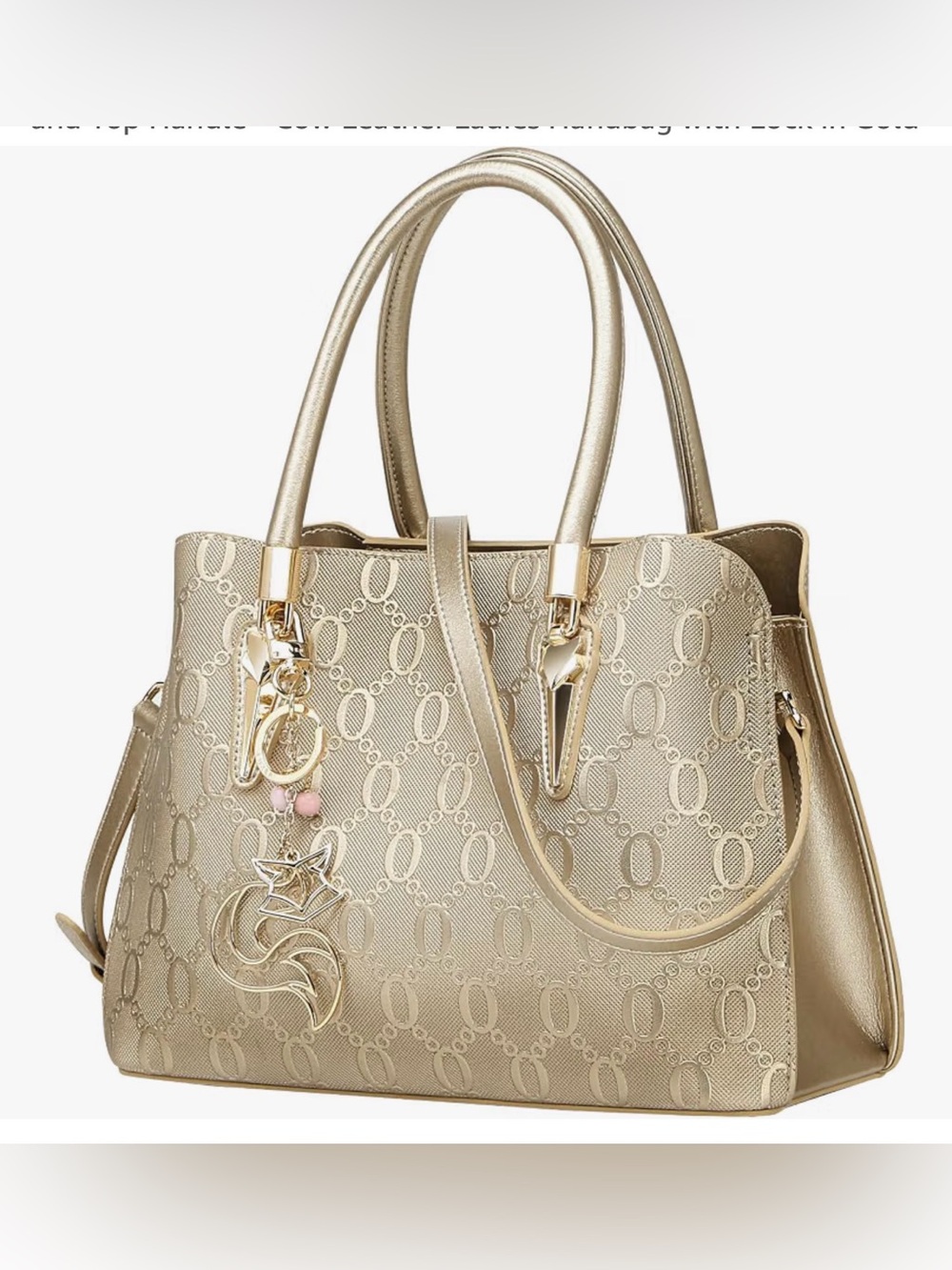 Foxlover Leather Gold Tote Bag with Decorative Charm
